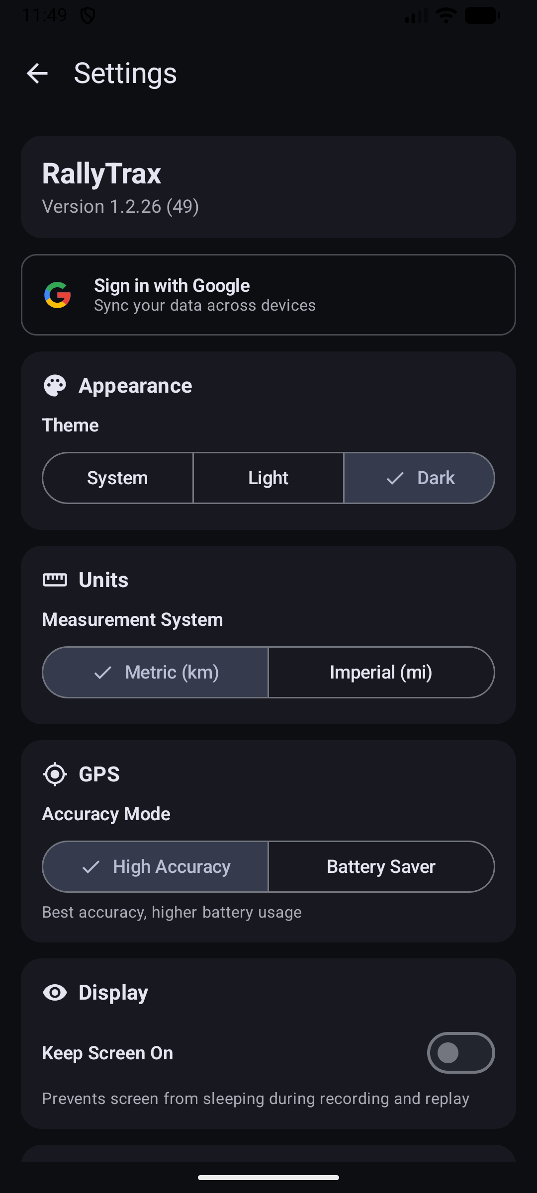 RallyTrax App Screenshot